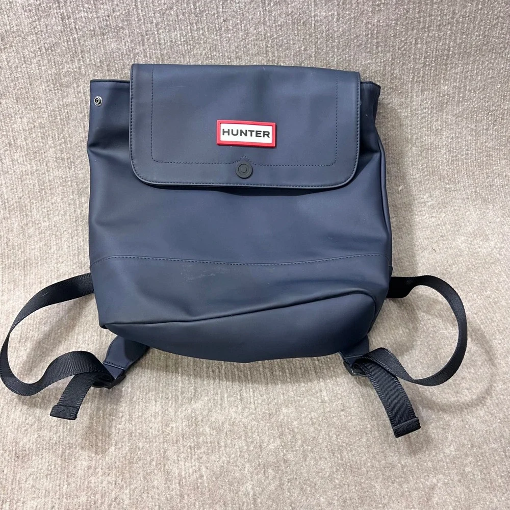Hunter Target Rubber Backpack Navy Blue Water Resistant Unisex Adjustable Straps